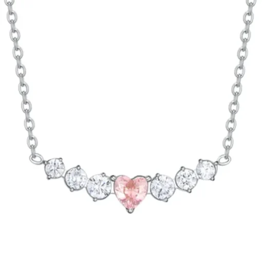 Luca Barra - COLLANA DONNA IN ACCIAIO CON CUORE ROSA E CRISTALLI BIANCHI