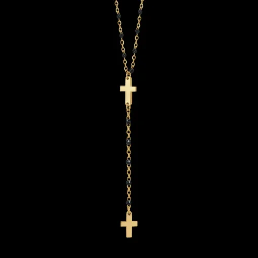Luca Barra - COLLANA ROSARIO DONNA IN ACCIAIO CON CROCI ED ELEMENTI NERI