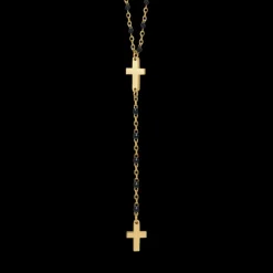 Luca Barra - COLLANA ROSARIO DONNA IN ACCIAIO CON CROCI ED ELEMENTI NERI