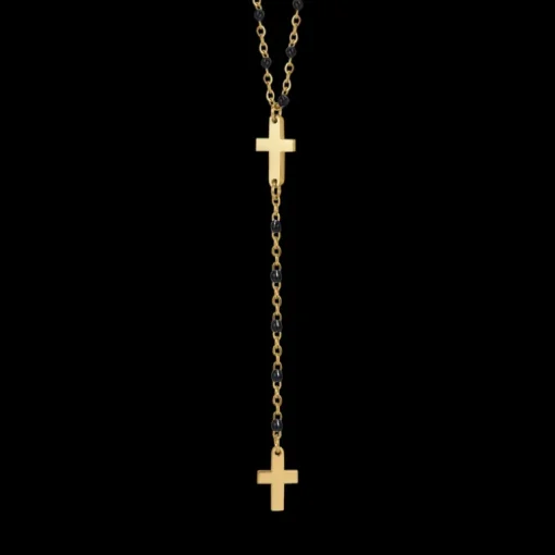 Luca Barra - COLLANA ROSARIO DONNA IN ACCIAIO CON CROCI ED ELEMENTI NERI