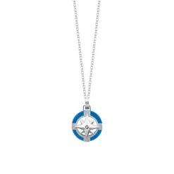 Luca Barra - COLLANA UOMO IN ACCIAIO CON ROSA DEI VENTI E DETTAGLIO BLU