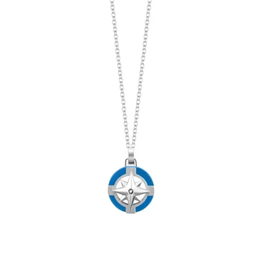 Luca Barra - COLLANA UOMO IN ACCIAIO CON ROSA DEI VENTI E DETTAGLIO BLU