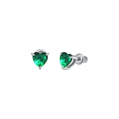 LUCA BARRA - ORECCHINI DONNA IN ACCIAIO CON CUORE CRISTALLO VERDE