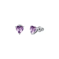 LUCA BARRA - ORECCHINI DONNA IN ACCIAIO CON CUORE CRISTALLO VIOLA