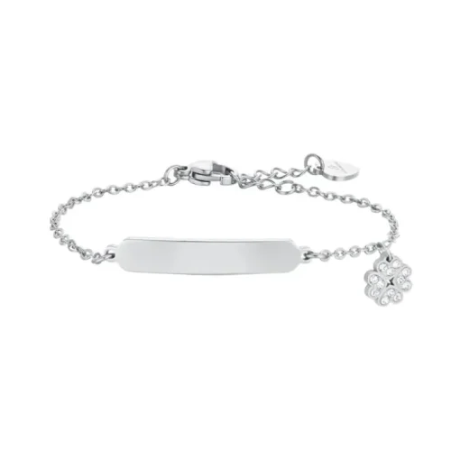 LUCA BARRA - BRACCIALE BAMBINA IN ACCIAIO QUADRIFOGLIO E PIASTRA