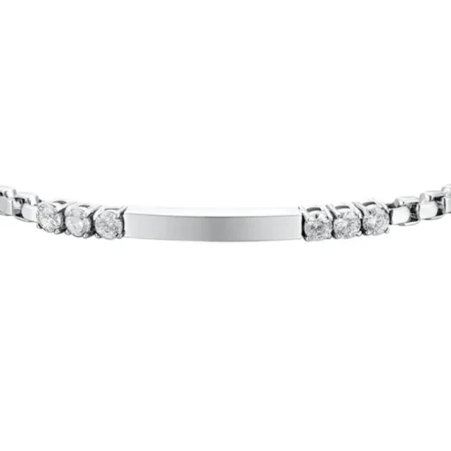 Luca Barra - BRACCIALE UOMO IN ACCIAIO PIASTRA E ZIRCONI BIANCHI