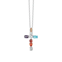 Luca Barra - COLLANA DONNA IN ACCIAIO CROCE ZIRCONI MULTICOLOR