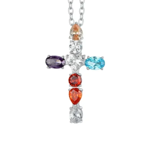 Luca Barra - COLLANA DONNA IN ACCIAIO CROCE ZIRCONI MULTICOLOR