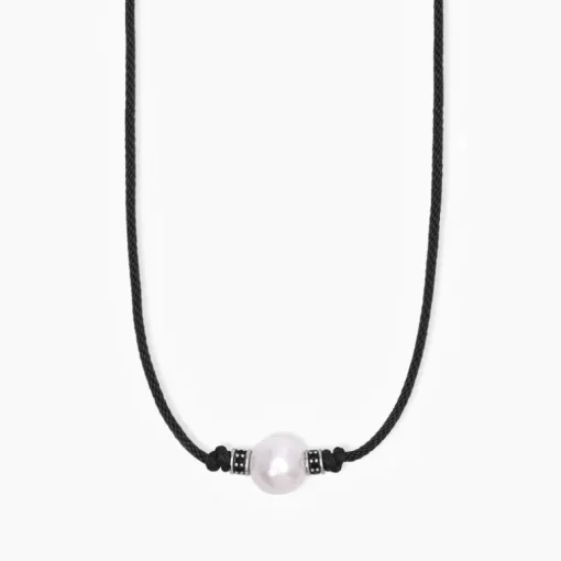 MABINA - Collana in argento con cordino nero e perla bianca TROPICAL