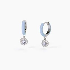 Mabina - Orecchini a cerchio con smalto azzurro e zircone acquamarina MILANESIENNE
