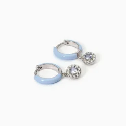 Mabina - Orecchini a cerchio con smalto azzurro e zircone acquamarina MILANESIENNE