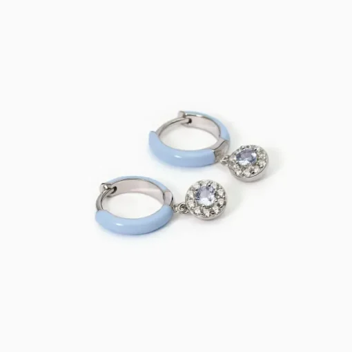 Mabina - Orecchini a cerchio con smalto azzurro e zircone acquamarina MILANESIENNE