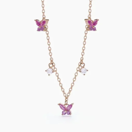 Mabina - Collana in argento rosato con zirconi rosa e bianchi