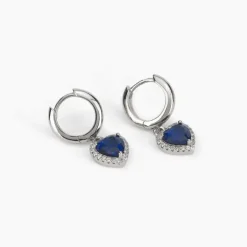 Mabina - Orecchini a cerchio con pendente a cuore in vetro color zaffiro e zirconi.