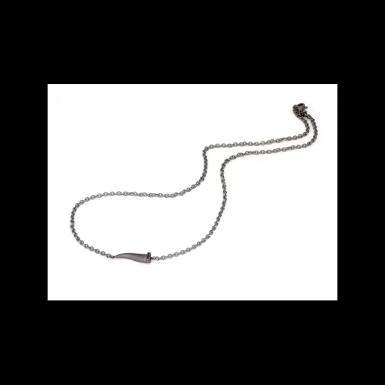 MANO J - COLLANA LINEA CHARMS CON CORNETTO IN TITANIO, 5 DIAMANTI BLACK E CATENA
