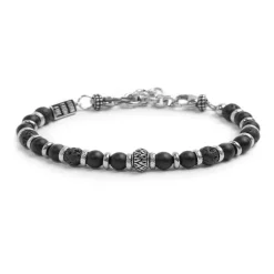 Marlù Bracciale con sfere in onice nera e pietra lavica