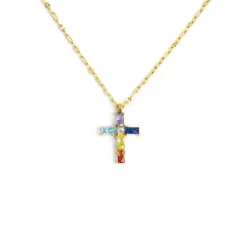 Marlù Collana croce pendente con cristalli baguette