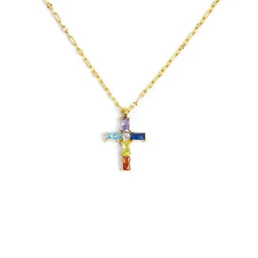 Marlù Collana croce pendente con cristalli baguette