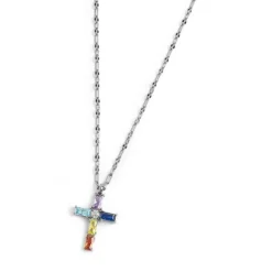 Marlù Collana croce pendente con cristalli baguette