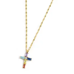 Marlù Collana croce pendente con cristalli baguette