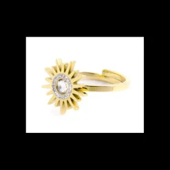 Marlù - ANELLO CON SOLE 15MM CRISTALLI BIANCHI REGOLABILE PVD ORO