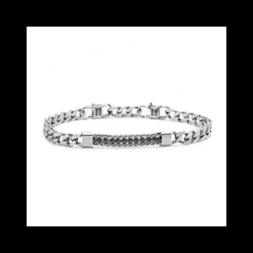 Marlù - BRACCIALE CATENA GRUMETTA CON CENTRALE TENNIS ZIRCONI NERI ACCIAIO