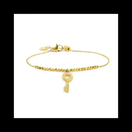 Marlù - BRACCIALE CON CHIAVE PENDENTE CRISTALLI BIANCHI ED EMATITE PVD ORO