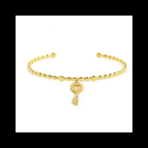 Marlù - BRACCIALE RIGIDO A PALLINE CON PENDENTE CHIAVE CRISTALLI BIANCHI PVD ORO