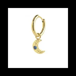 Marlù - ORECCHINO A CERCHIO LUNA PENDENTE CON ZIRCONE BLU PVD ORO
