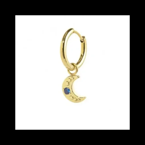 Marlù - ORECCHINO A CERCHIO LUNA PENDENTE CON ZIRCONE BLU PVD ORO