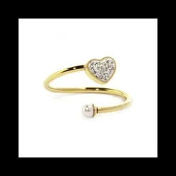 Marlù- Anello Cuore Con Cristalli E Perla Pvd Oro