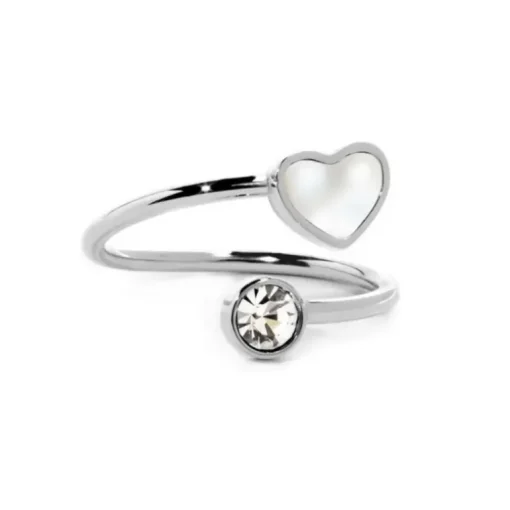 Marlù Anello Cuore Madreperla E Cristalli Acciaio
