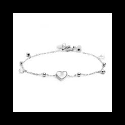 Marlù- Bracciale Cuore Madreperla Con Pendenti Ematite E Cristalli Acciaio