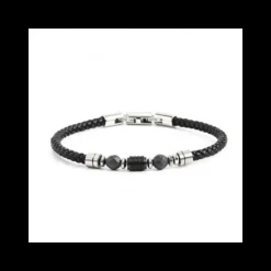 Marlù BRACCIALE ECOPELLE NERA CON ELEMENTO IN ACCIAIO PVD NERO