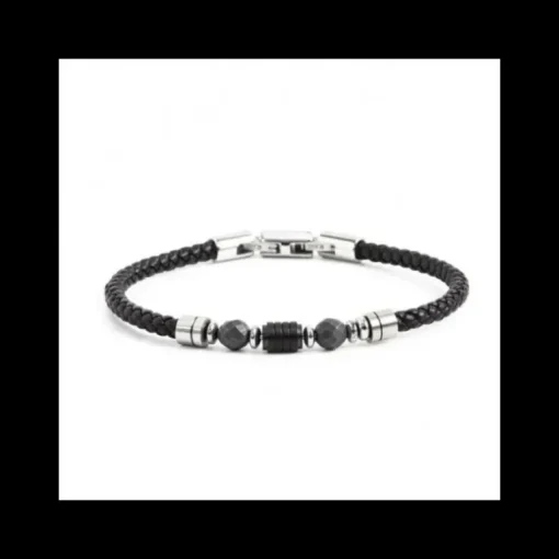 Marlù BRACCIALE ECOPELLE NERA CON ELEMENTO IN ACCIAIO PVD NERO