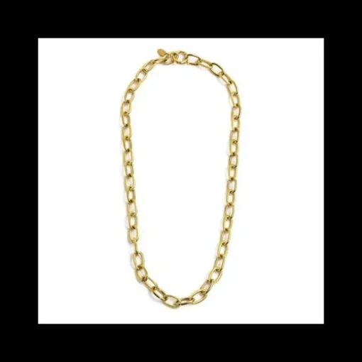 Marlù- Collana Catena Maglia Larga Con Texture E Liscia Pvd Oro