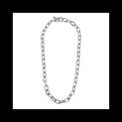 Marlù- Collana Catena Maglia Larga Con Texture E Liscia Acciaio