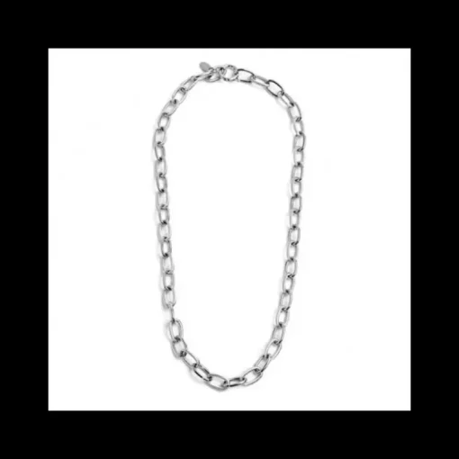 Marlù- Collana Catena Maglia Larga Con Texture E Liscia Acciaio