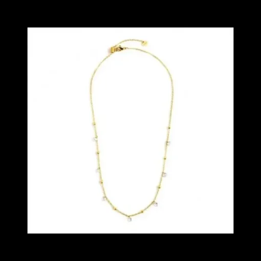 Marlù COLLANA ORO 45CM CON CRISTALLI BIANCHI E SFERE