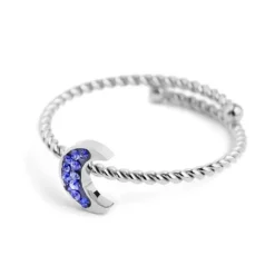 MARLÙ-ANELLO LUNA CON CRISTALLI BLU ACCIAIO
