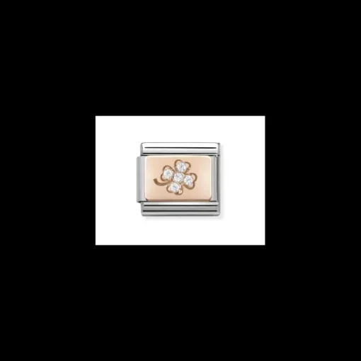 NOMINATION - LINK COMPOSABLE CLASSIC QUADRIFOGLIO CON PIETRE IN ORO ROSA
