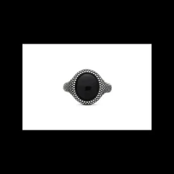 NOVE25 - ANELLO CHEVALIER OVALE PUNTINATO CON PIETRA ONICE
