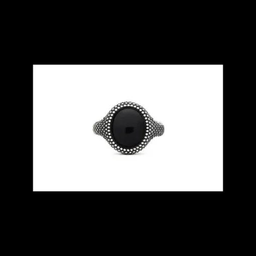 NOVE25 - ANELLO CHEVALIER OVALE PUNTINATO CON PIETRA ONICE