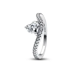 Pandora Anello Onda con Cuore Luminoso e Pavè
