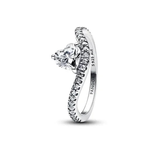 Pandora Anello Onda con Cuore Luminoso e Pavè