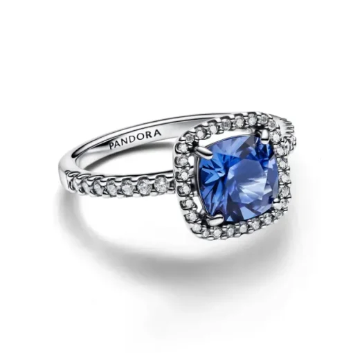 Pandora Anello Punto Luce Quadrato Blu Grande