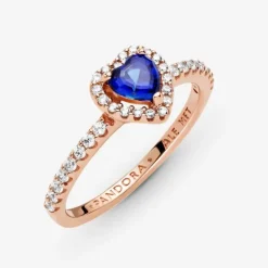 PANDORA - Anello con cuore in rilievo blu scintillante