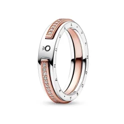 Pandora - Anello Logo e Pavè Bicolore