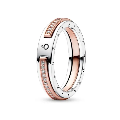 Pandora - Anello Logo e Pavè Bicolore