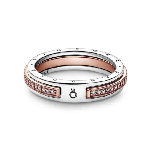 Pandora - Anello Logo e Pavè Bicolore